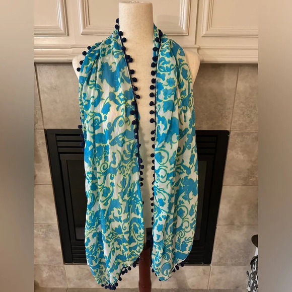 Charming Charlie Soft Floral Print Scarf with Pom Poms Borders - Picture 3 of 10